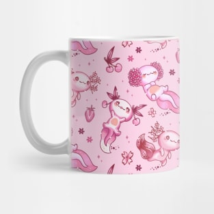 Kawaii Axolotl Pink Pattern Strawberry Aesthetic Mug